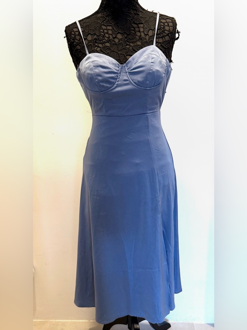 NWOT Satiney Classic Blue Spaghetti-Strap slip Dress